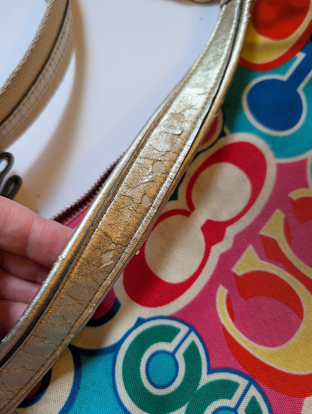 Coach Poppy Multicolor Signature Pattern Crossbody Bag in Gold Trim - Picture 12 of 15